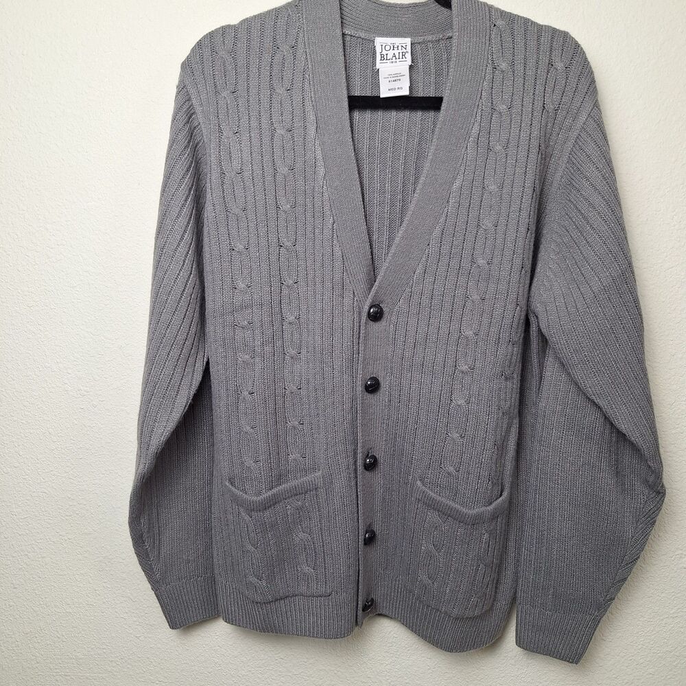John Blair Mens Sweater M Vintage Style Cable Knit Grandpa Casual Retro Smart